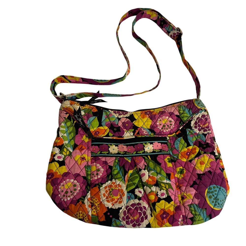 Vera Bradley "Va Va Bloom" Crossbody Hobo Bag Retired Pattern Black Floral Boho
